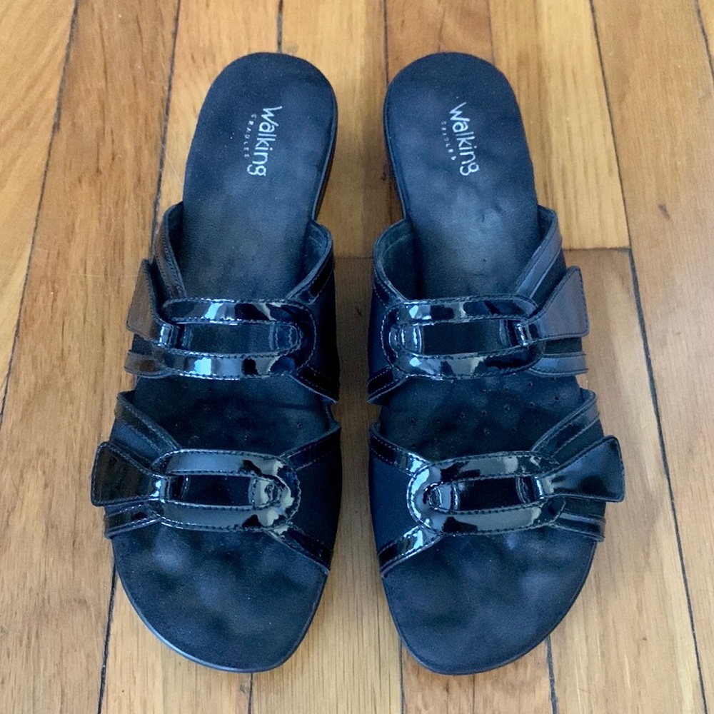 Walking Cradles Ali Black Micro Wedge Slide Sandals - Size 10M